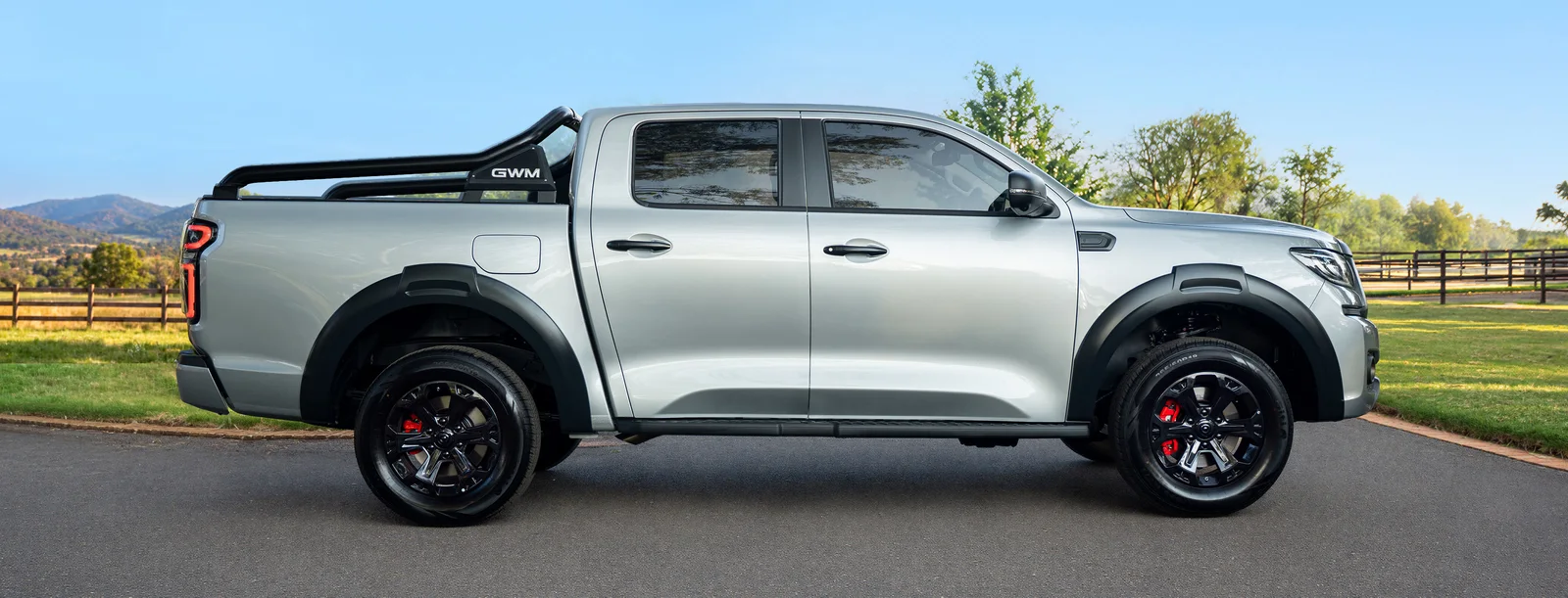 Silver GWM P300 plug-in hybrid bakkie in the manufacturer’s South African launch photography